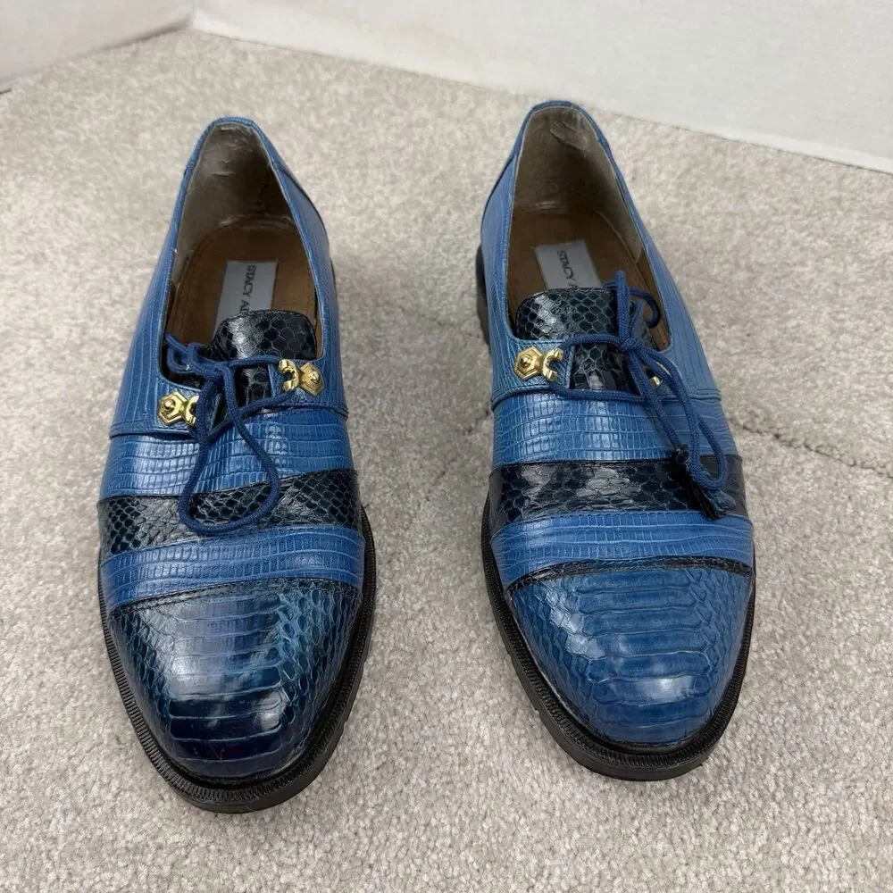 Vintage STACY ADAMS Blue Lizard Snake‎ Oxford Dress Shoes Size US 9.5